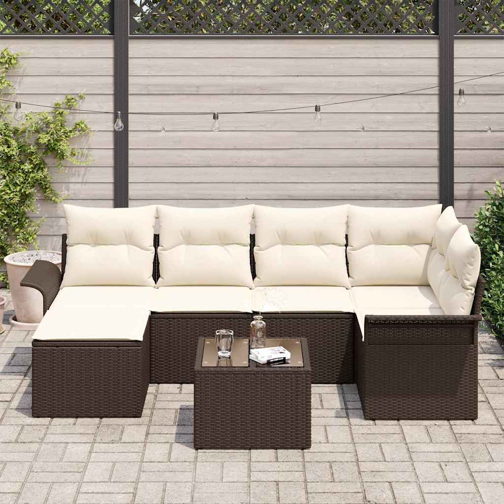 7 Piece Brown Garden Sofa Set with Cushions