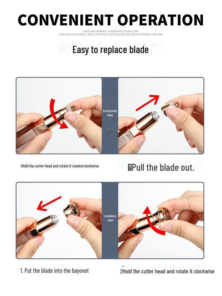 Electric Hair Removal Tool for Women: Facial, Lip, Nose, Underarms & Private Areas, with Mini Eyebrow Trimmer