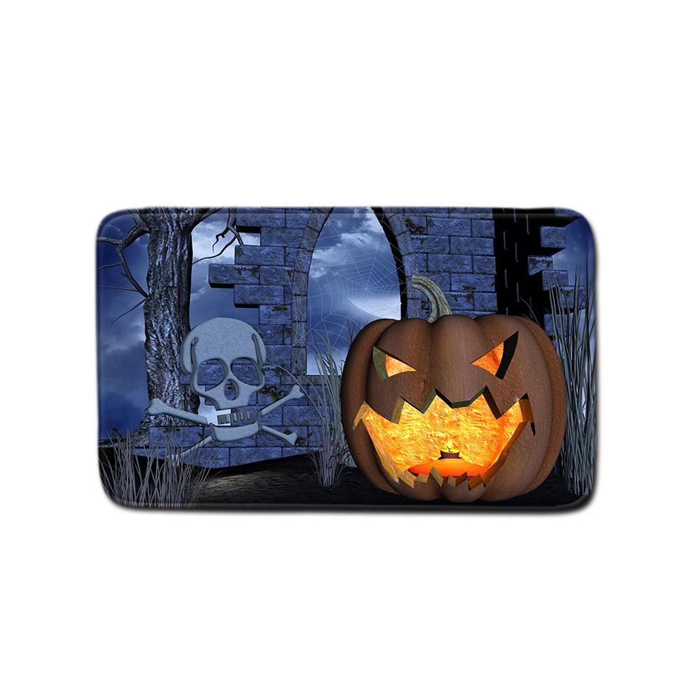 Halloween Shower Curtain Floor Mat Three-Piece Combination Set, Living Room Sand Absorbent Carpet, Bedroom Non-Slip Door Mat
