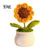 Handmade Yarn Flower Crochet Potted Decoration, Knit Artificial Sunflower Desktop Hand Knitted Plant Decor, Gift for Women, Mom, Teacher, Friend,