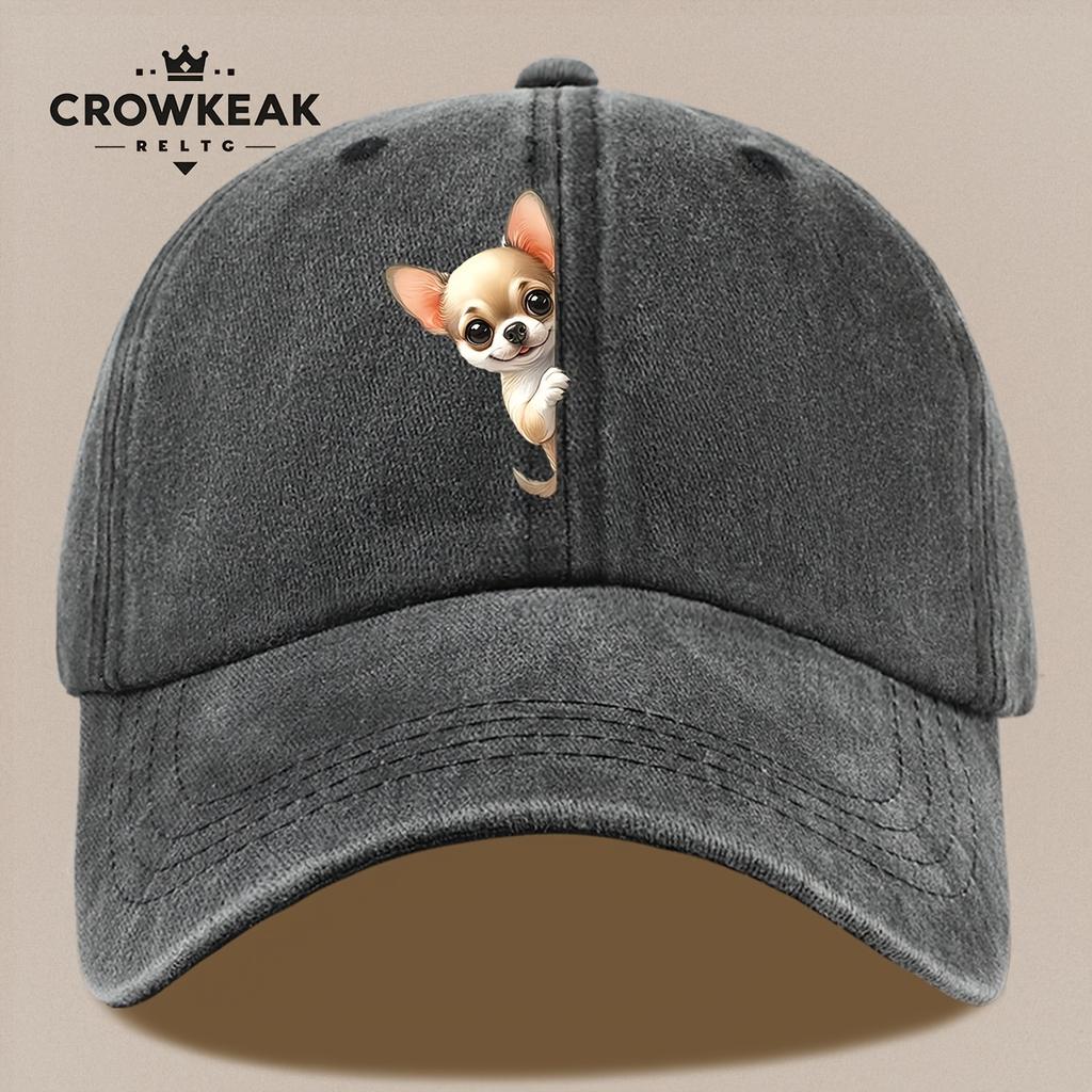 Pc Niedliches Cartoon Chihuahua Muster Gedruckte Baseballkappe Sommer Lässiges Bekleidungszubehör Schwarze Papa Trucker-Kappe Atmungsaktiv und