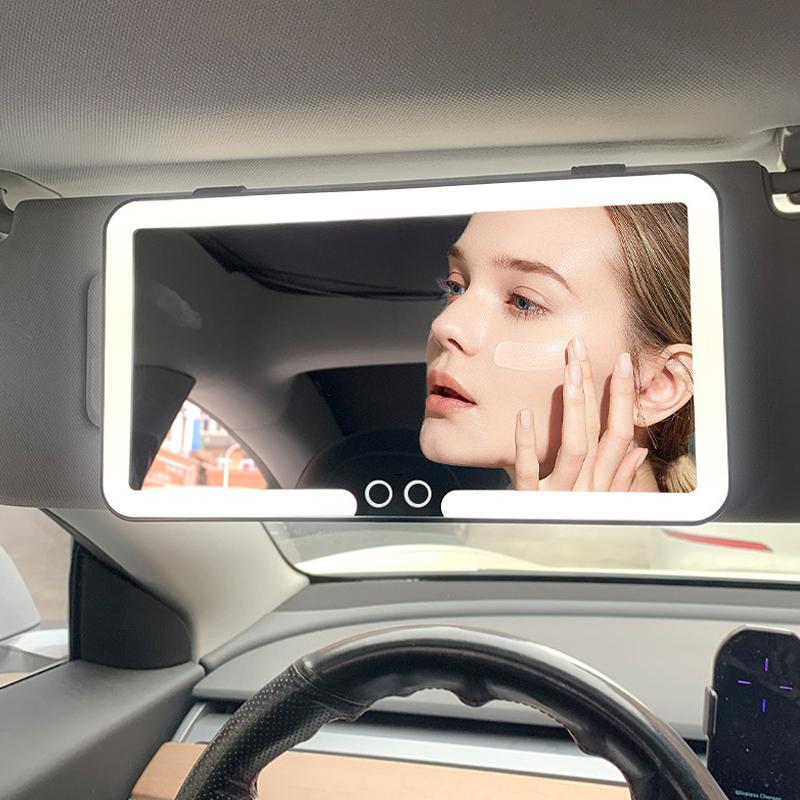 1Pc Portable Car Led Makeup Mirror Hd Mirror Three Gear Adjustment Sun Visor Plate Universal Interior Rear Mirror Vanity Mirror