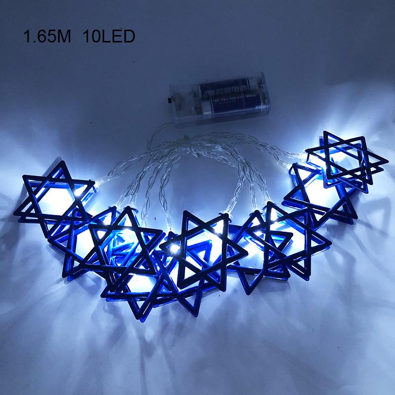 1.65m Eid Mubarak Decorative Lamp String Chanukah Hanukkah Candlestick Pentagram LED Lamp Ramadan Festival Party Decorations