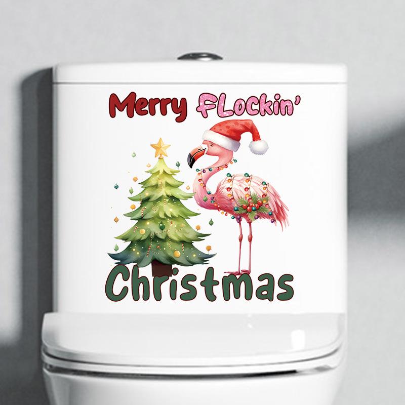 Autocolant de perete cu flamingo Moș Crăciun de desene animate Decor de Crăciun Fericit Mural Festival Decor Home Decalcomanii autoadezivi de Anul Nou