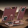 For Honor Magic V6 Genuine Leather Phone Case with Rotating Stand Wrist Strap Magnetic Plating and Smart Window Protective Cover