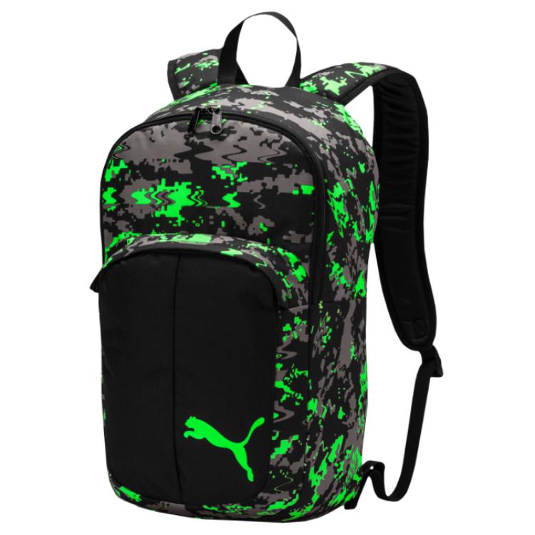 

Puma Pro Training II Brand Logo Color Block Design Fabric Backpack Men backpack Black Green 074898-22 Black & Green