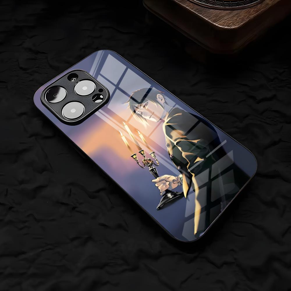 Anime Black B-Butler Phone Case For IPhone 17 Air 16 E Pro Max 15 14 13 Mini 12 Pro 11 Max Plus Black Glass Cover