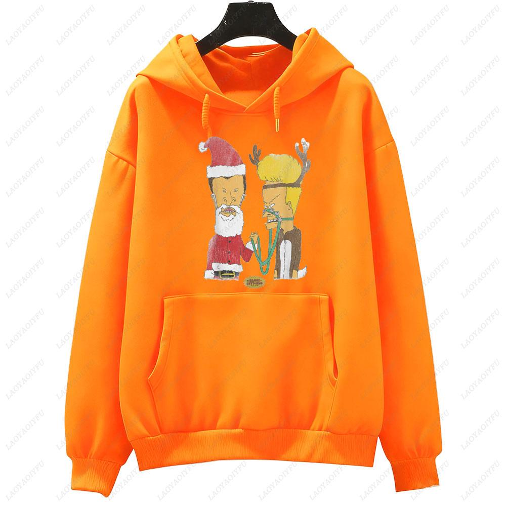 Beavis and Buttheads Christmas Xmas Festive Costumes Loose Graphic Hoodie Unisex Holiday Gift for Men Casual Wear Sweatshirt
