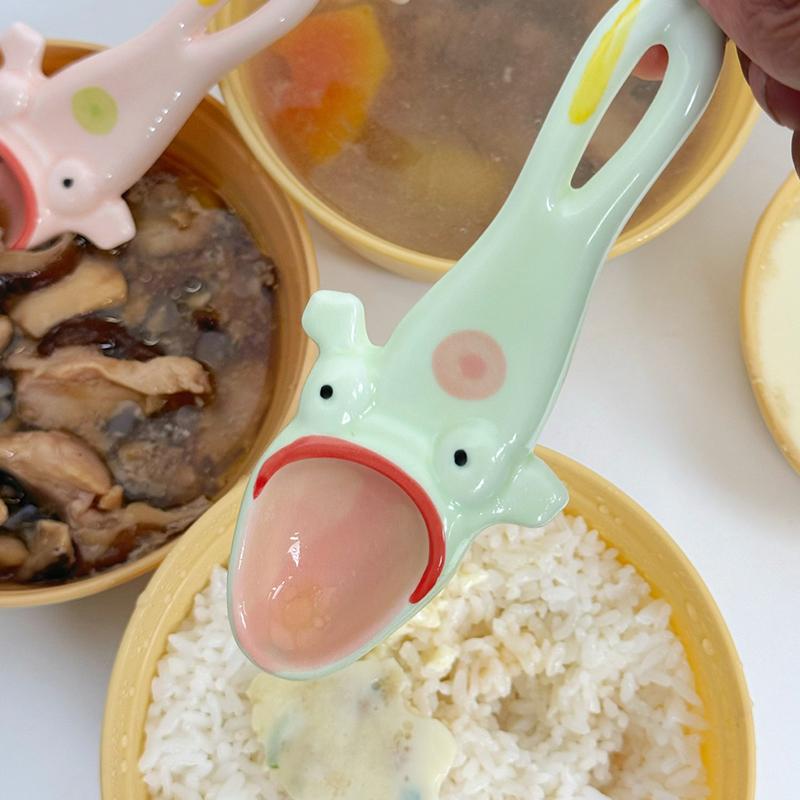 Creative Frog Spoon Ceramic Long Handle Spoon Household Quirky Soup Spoon Dessert Spoon Restaurant Household Kitchenware
