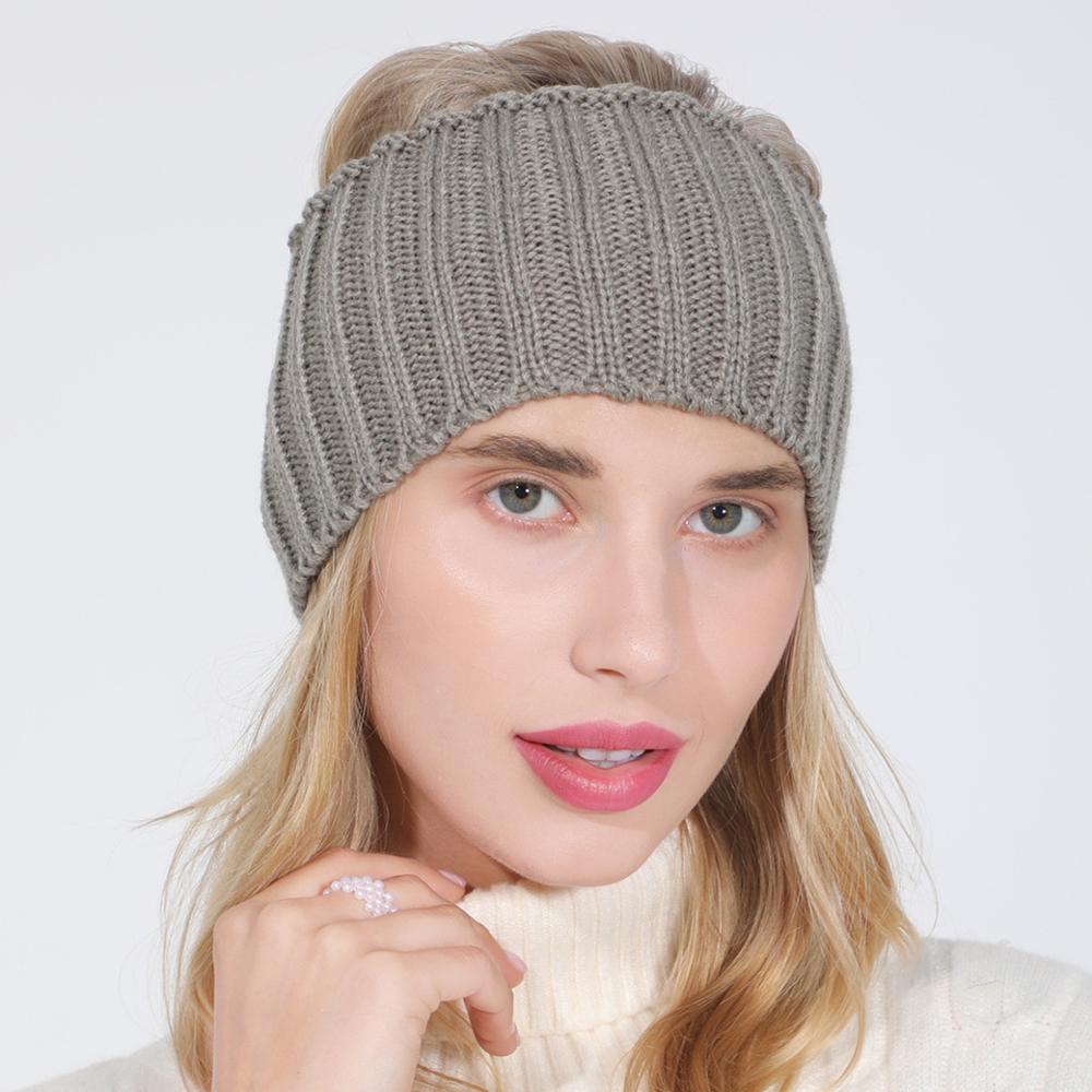 

Women Autumn Winter Ponytail Beanie Hat Female Acrylic Stripe Knitted Hat Lady Stretch Crochet Winter Hat One Size сірий