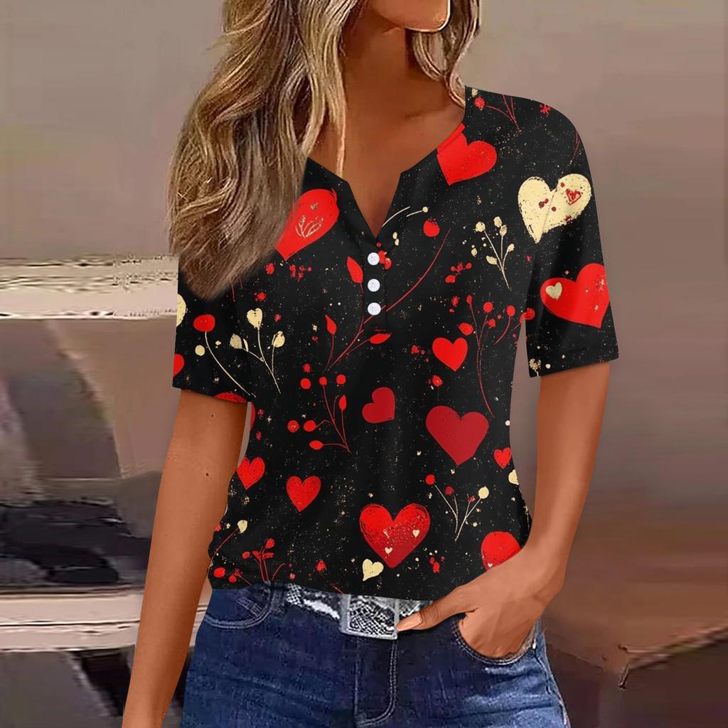 Damen T-Shirt Tee Print Knopf Kurzarm Täglich Wochenende Mode Basic V-Ausschnitt Reguläres Oberteil St. Patrick's Day