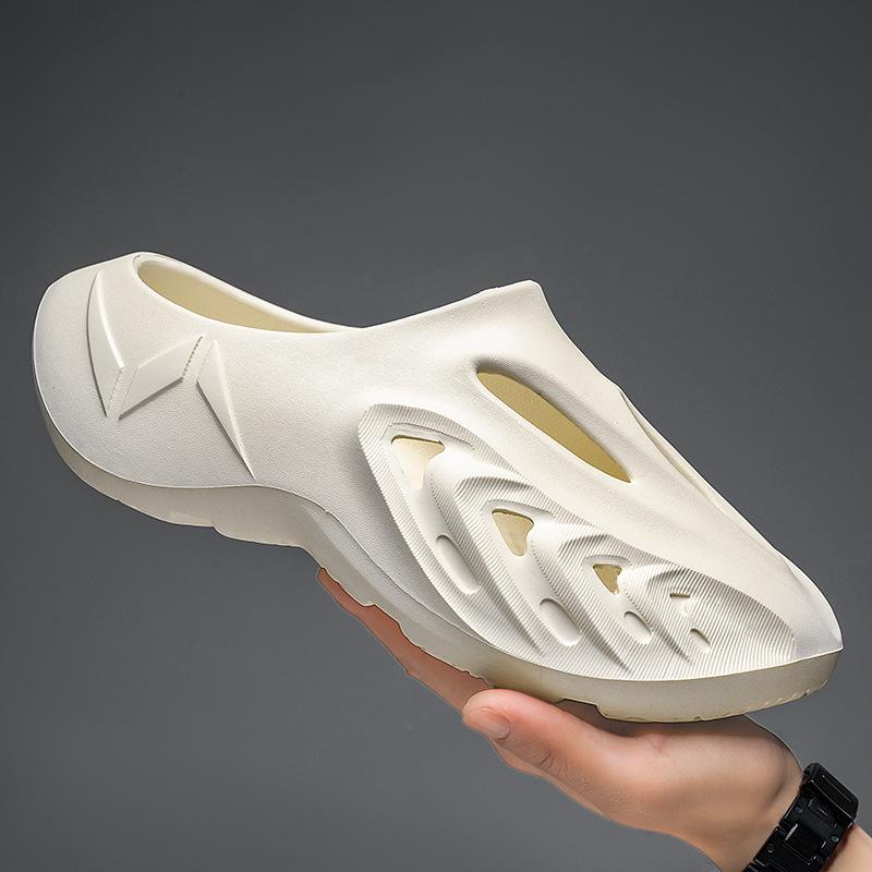 Half-Drag Hole Slippers Are Fashionable, Breathable, Light And Non-Slip, And Men'S Thick-Soled Large-Size Slippers For Beach Vacation.