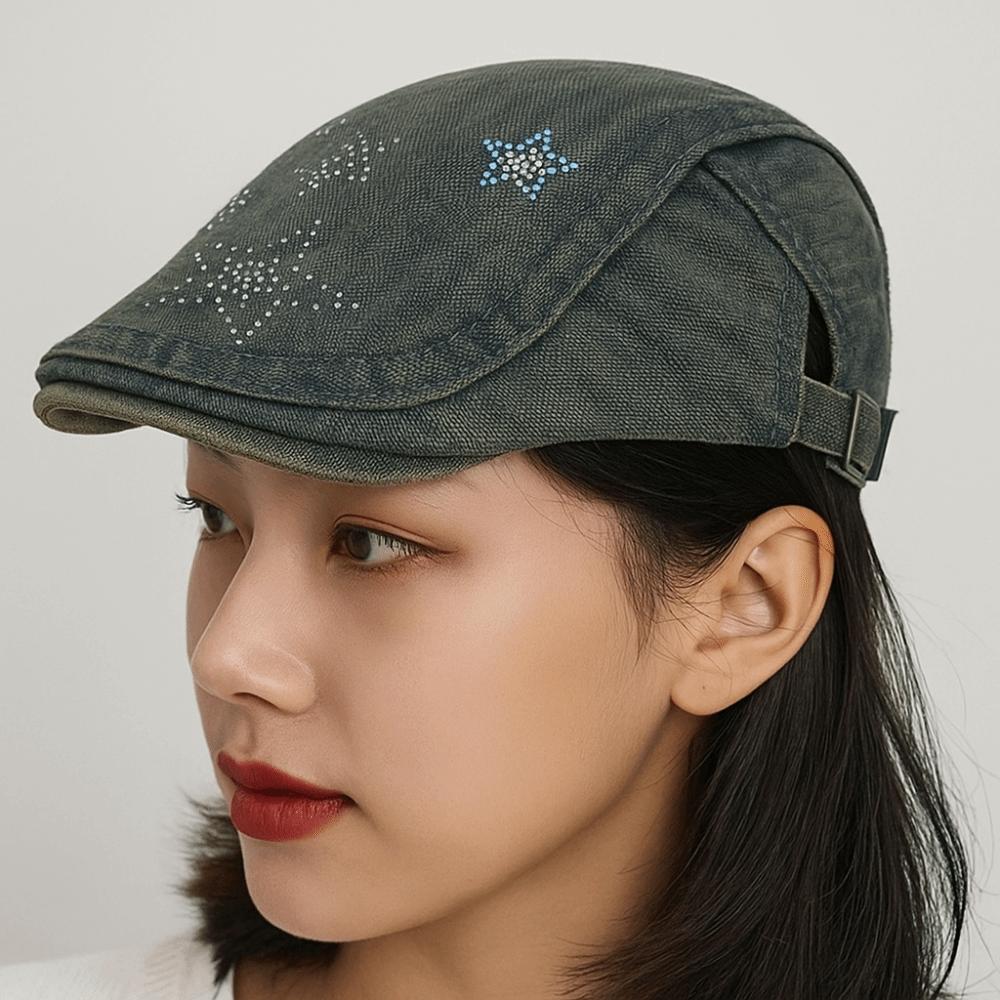 Y2k Star Cowboy Beret Embroidey Painter Hat Casual Artist Hat Spring Summer