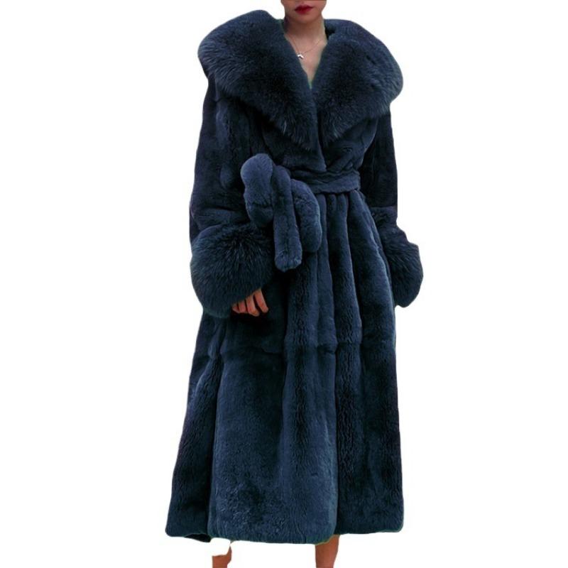 Autumn and winter big fur collar fashion fur coat women's medium and long thickened temperament loose casual coat