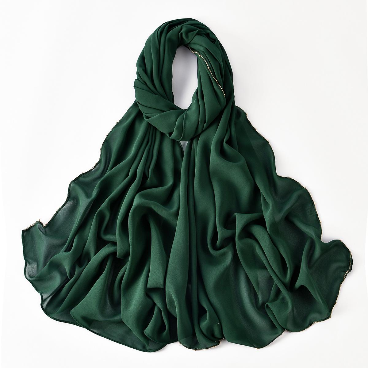 

New Premium Hijabs for Momen Not Easy To Wrinkle Metal Bead Chain Long Hijab Yarn Scarf Headscarf Muslim Fashion Turbans Ramadan