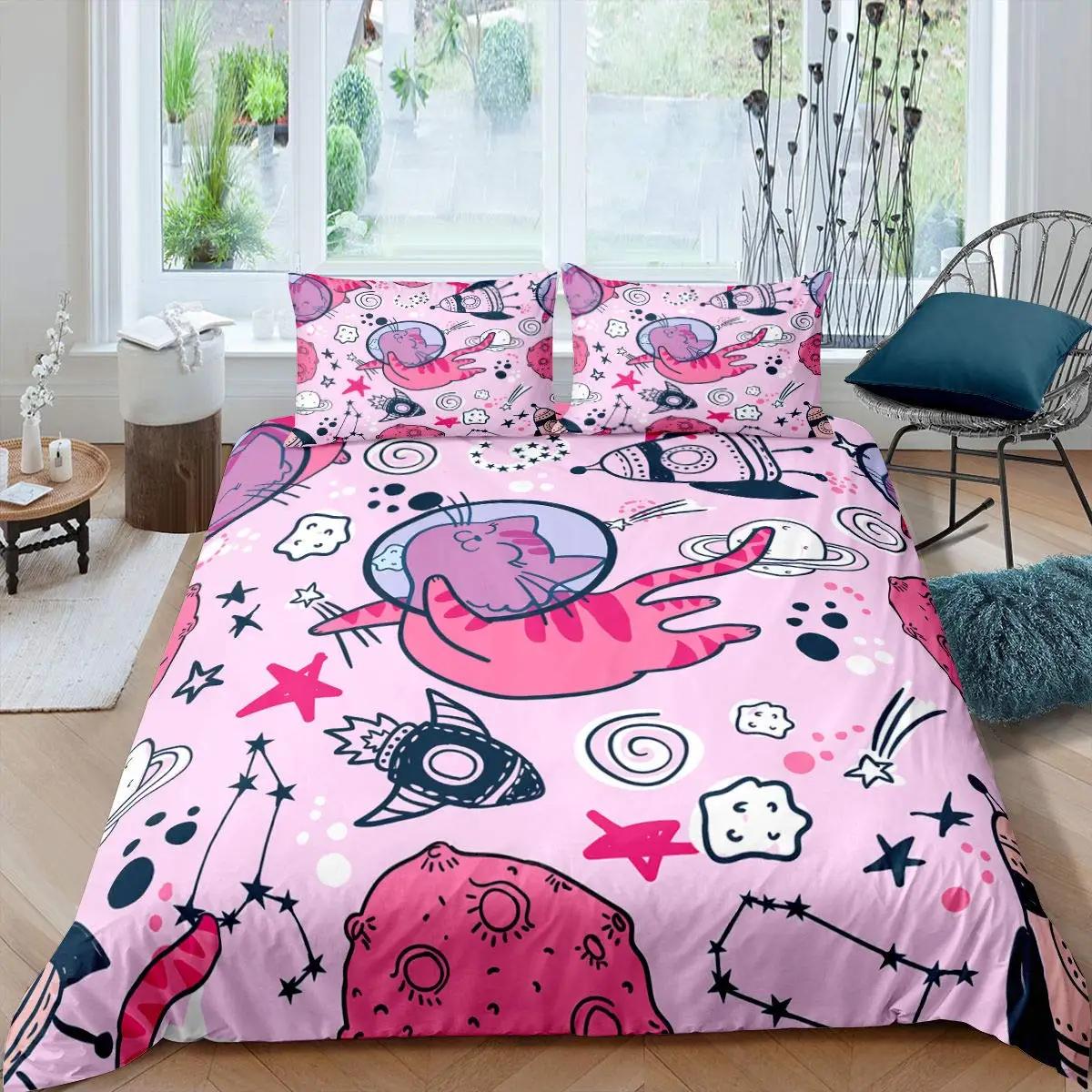 

Пододеяльник с рисунком мультяшного кота, комплект постельного белья с принтом мультяшного животного и наволочкой, 2/3 шт., покрывало для декора спальни 70x133cm 2pcs