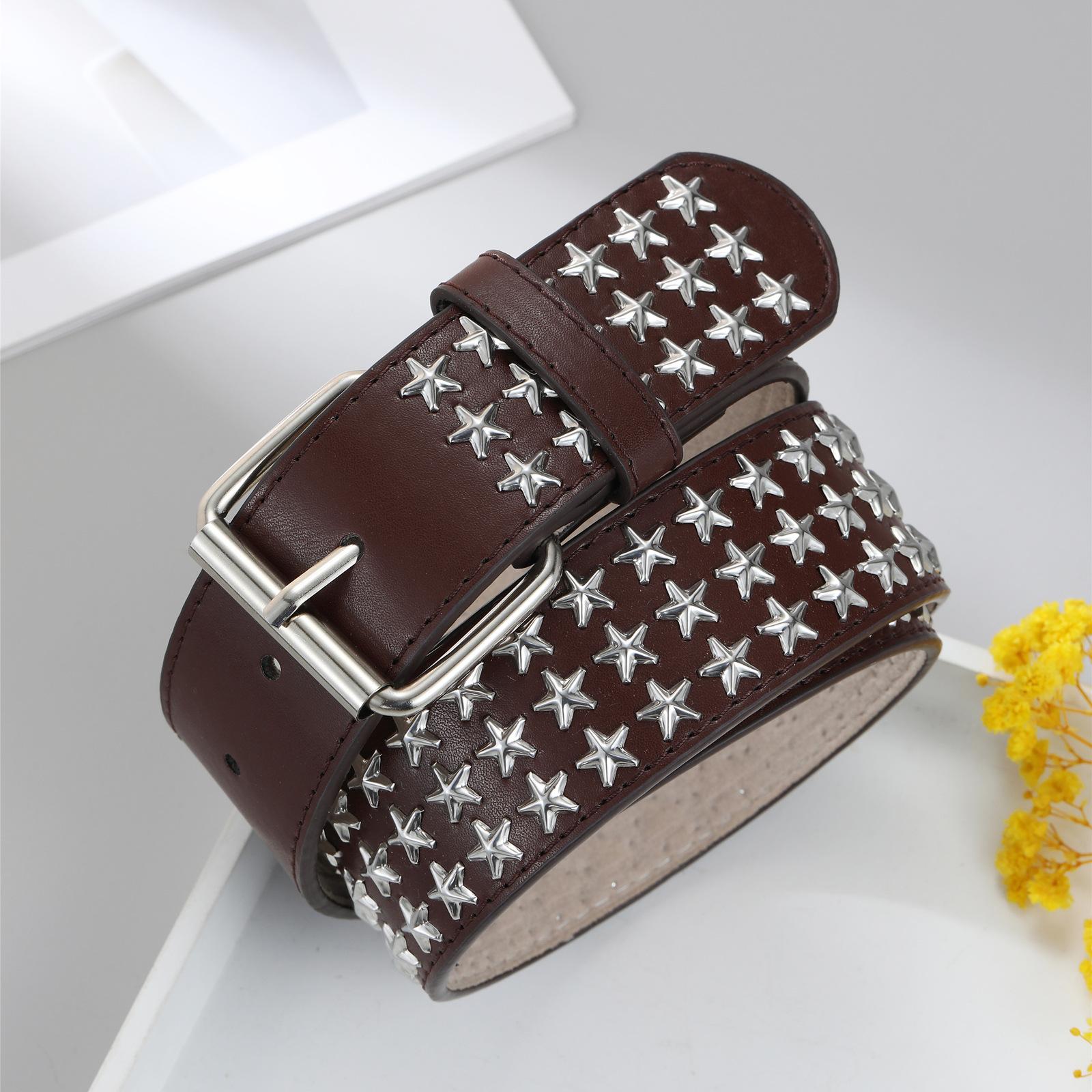 

Женский пояс с заклепками в виде панк-пентаграммы, детки из тяжелой промышленности, широкий пояс с украшениями 112cm темно-коричневого