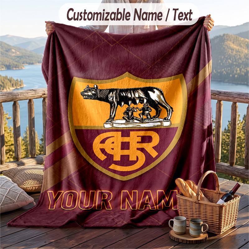 Flannel Blanket AS Roma Print Custom Name Text Soft Throw for Sofa Bed