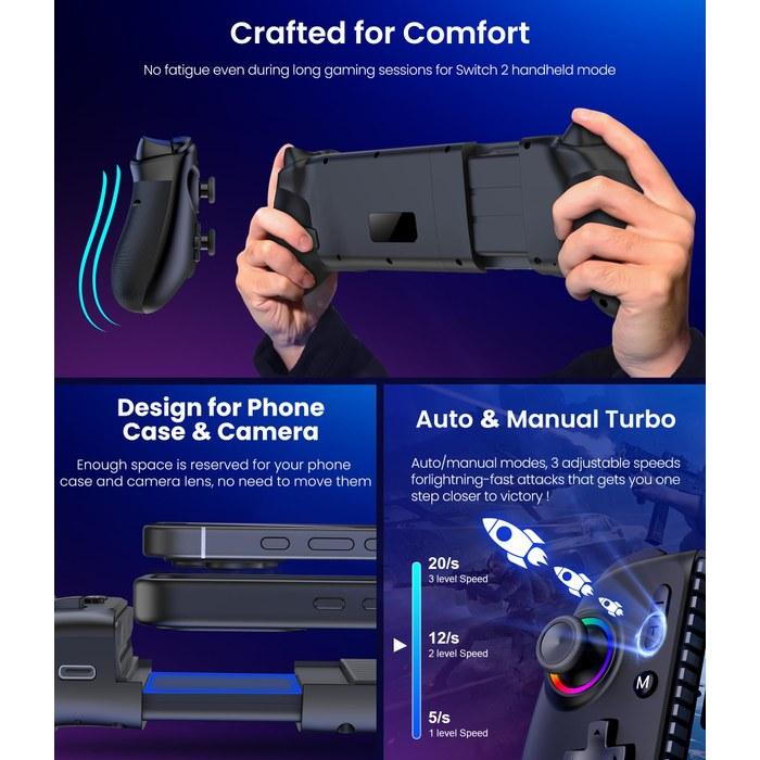 [IINE] Smartphone Controller for Switch 2/Switch/OLED/iOS/Android – 200mm Extendable, RGB Light, Macro Function, Wireless, 1000mAh, with