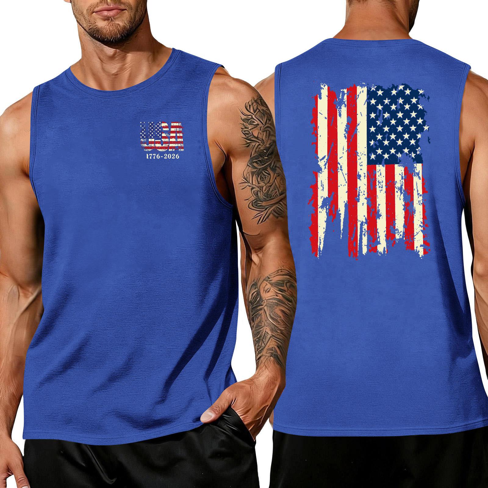 

Men s Sleeveless Tank Top Casual Athletic Muscle Shirt Crew Neck Summer Workout Fitness Gym Tee USA Flag Print XXXL синий