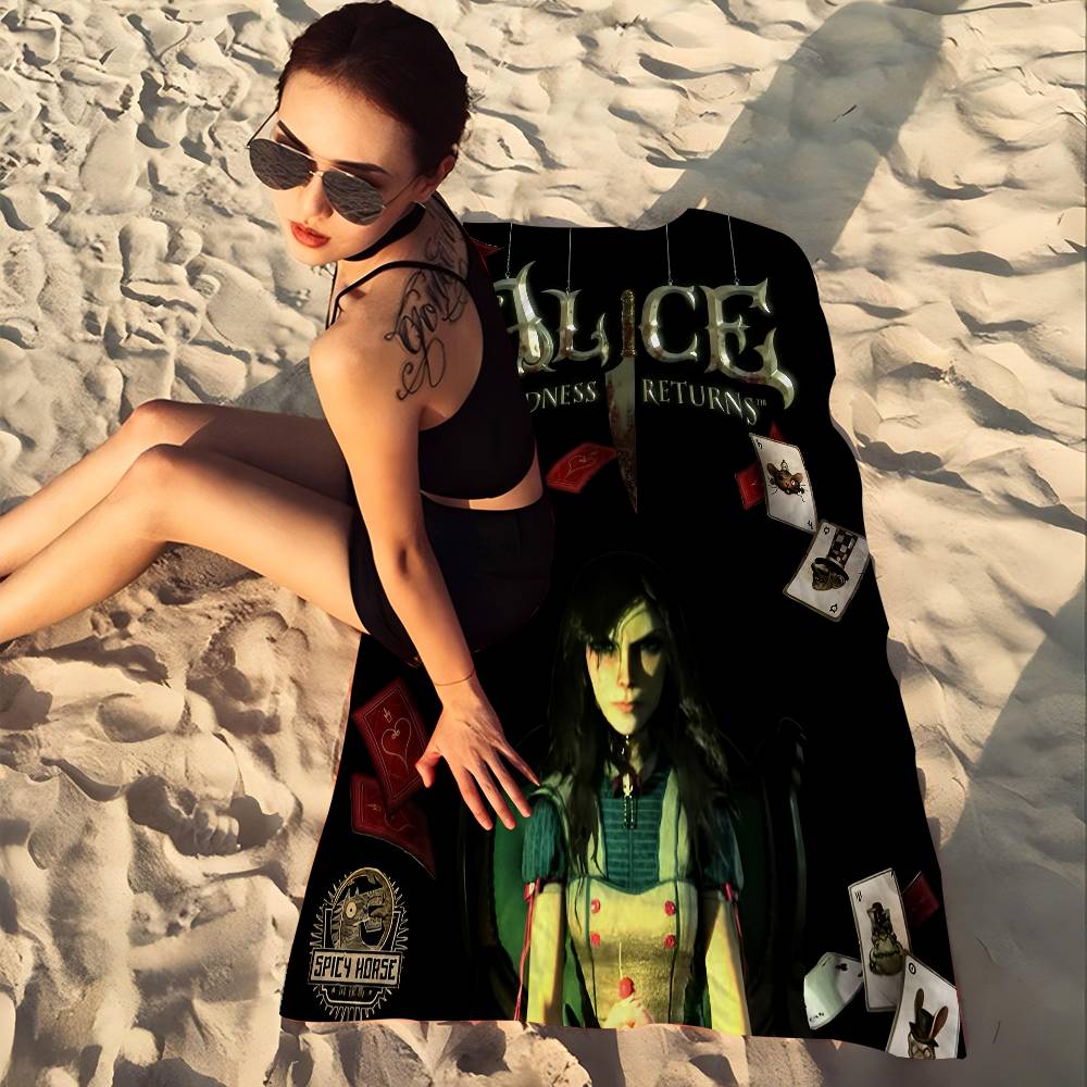 A-Alice M-Madness R-Returns Anime Beach Swimming Towel Soft Absorbent Washcloth Children's Gifts for Kids Travel Camping Gym