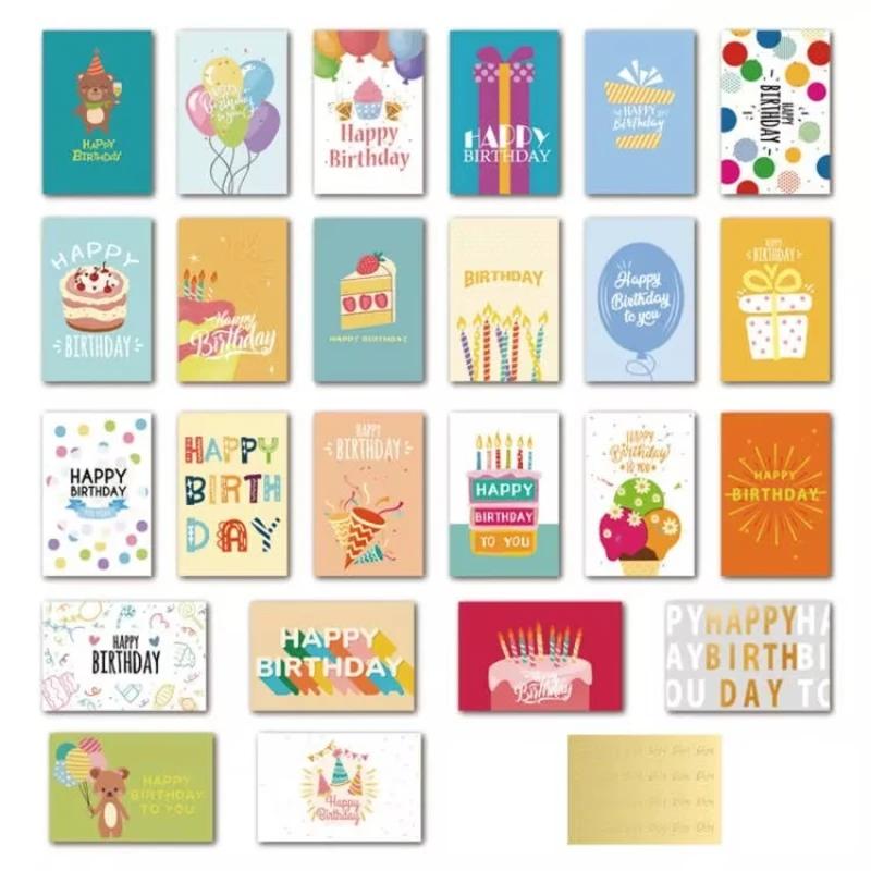 24Pcs Birthday Greeting Card, Foldable Flat Card with Envelope Sticker, Wishing Friends Well, Essential Holiday Gift