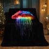 Modern rainbow cloud print flannel blanket - for beds, sofas, offices, travel, decor, chairs, and as a holiday gift for friends