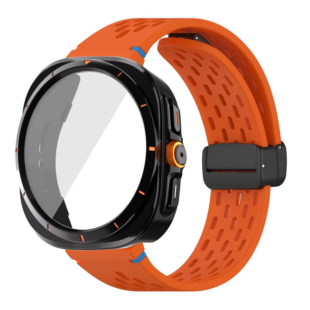 For Samsung Galaxy Watch 7 6 40mm 44mm Silicone Magneti Buckle Band +Change To Case Tempered Glass Full Protective Cover Bumper