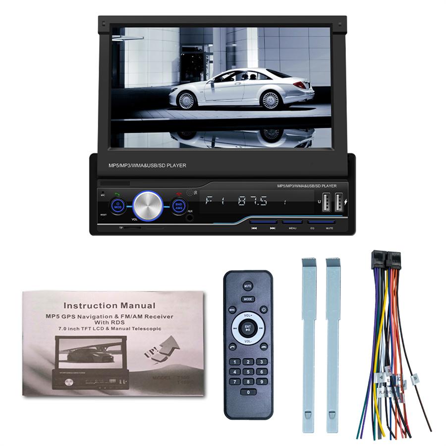

12V Manual Retractable Single Din 7 Car Audio Video MP5 Player For Carplay BT