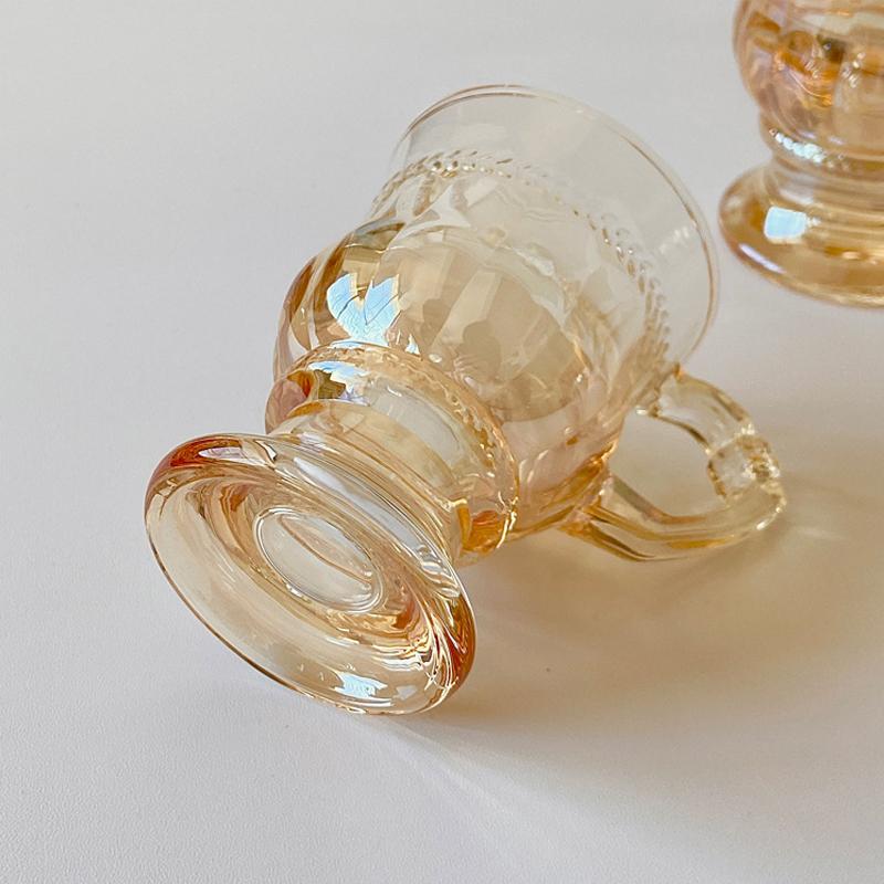 Vintage Coffee Mugs Set of 2 Amber Glass Tea Cups for Latte Yogurt Beverage Christmas Thanksgiving Day Gifts