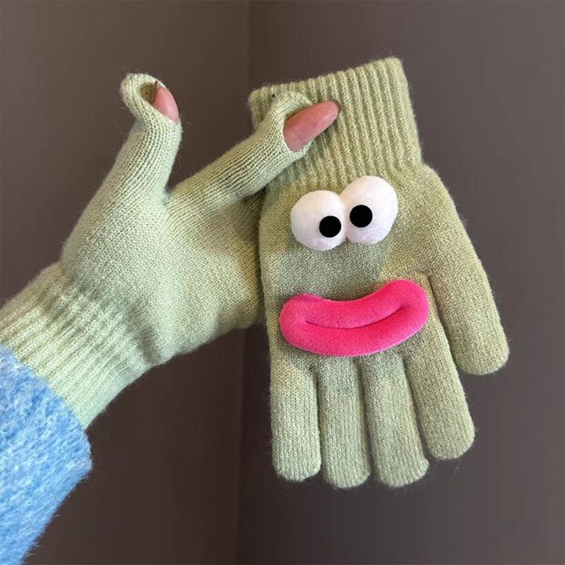 Hübsche Würstchenmund-Touchscreen-Handschuhe für Damen und Mädchen, weiche Winterwärme-Handschuhe mit Fingerloch für Outdoor-Aktivitäten