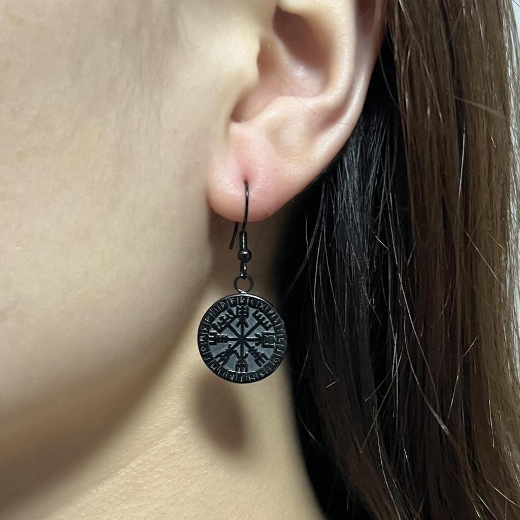 Odin Rune Stainless Steel Viking Retro Earrings - Highly Polished & Stylish Pair