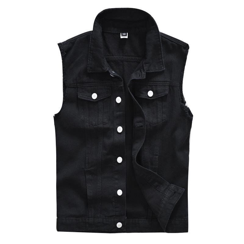 Men's Black Denim Sleeveless Vest - Trendy Streetwear Waistcoat for Spring, Summer, and Autumn