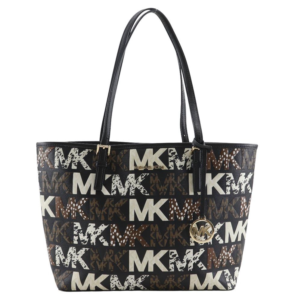 Michael Kors Jet Set Travel Tote Bag 35F1GTVT2L Graphic Logo Black PVC Women Used