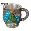 Durable Resin Cup Christmas Themed Coffee Mug, 3D Santa Claus/Snowhouse/Reindeer/Socks/Christmas Tree/Snowman Design, Party Drink Supplies Stainless