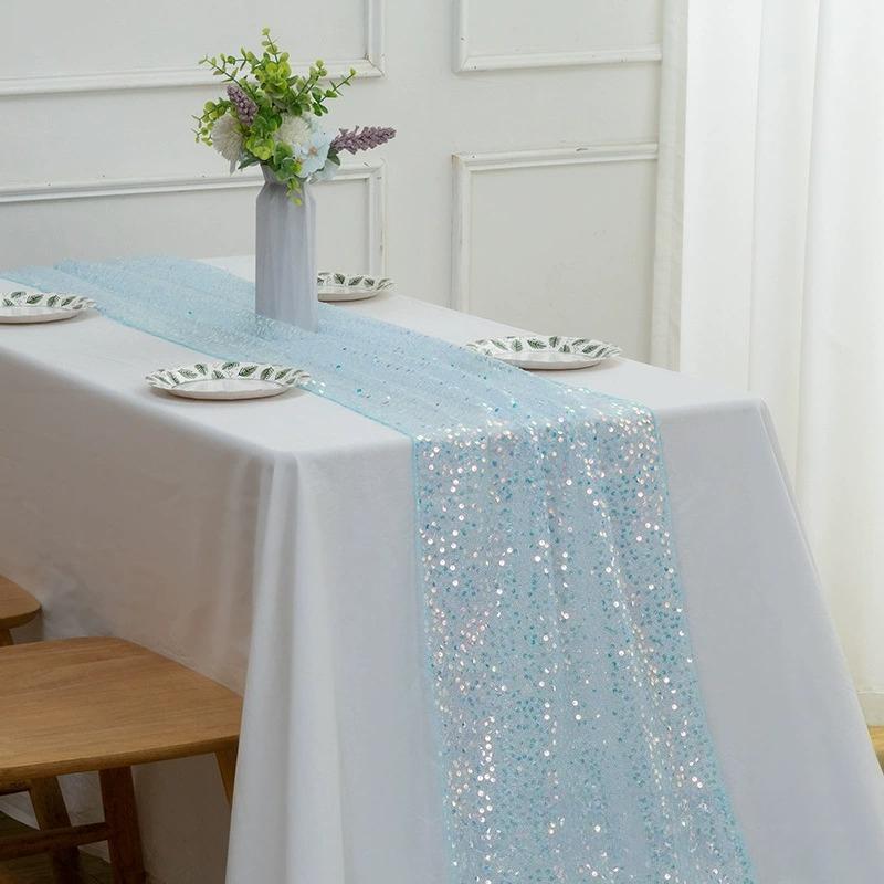 Mermaid Glitter Sequin Table Runner, Sparkly Tulle Tablecloth for Wedding Birthday Party Decoration