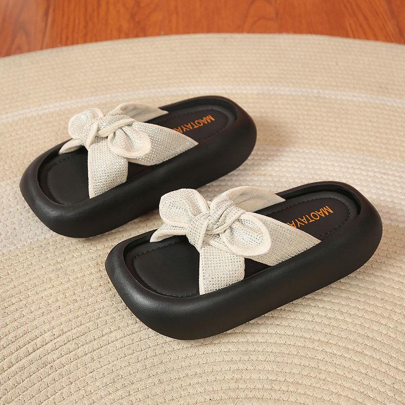 Thick-bottomed Bow One-word Women's Summer 2025 New Fashion Versatile Trend Wear Sandals Casual Slippers