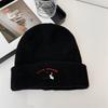 Knitted hat women's ins tide with letters small leather label warm pullover hat autumn and winter thin street ear protection cold hat