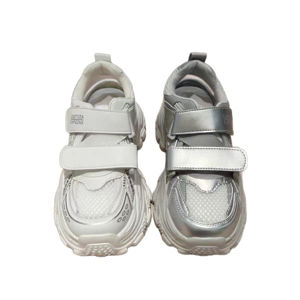Mesh hollow sports sandals women's 2025 summer new heightened thick sole light breathable Velcro casual