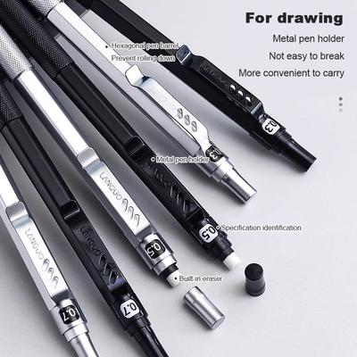 0.3 0.5 0.7 Mm Full Metal Mechanical Pencil Low Center of Gravity Retractable Nib Automatic Pencils Art Drawing Sketch Pencil