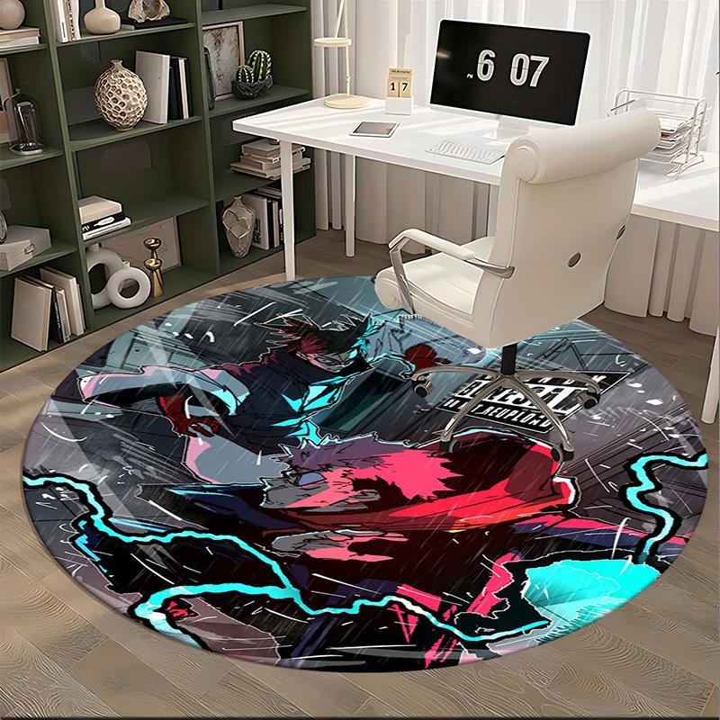 1pc Anime Character Round Carpet - Office Chair Mat, Non-Slip Rug with Bonesaw Design, Suitable for Home Decor