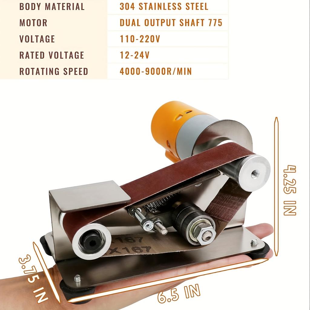 Mini Electric Belt Sander with 7 Adjustable Speeds & 10 Belts - Compact Grinder Sharpener Polisher Machine for Knife Making, Wood & Metal Working