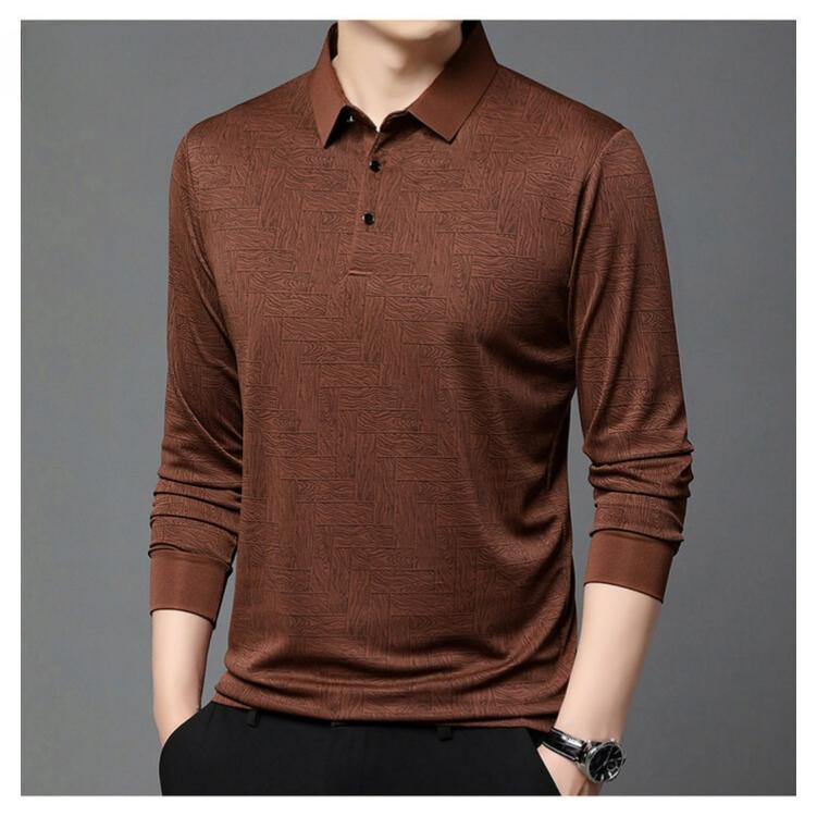Men's Autumn Lapel Ice Silk Breathable Long-sleeved Men's T-shirt Solid Color Casual All-match Thin Men's Polo Shirt