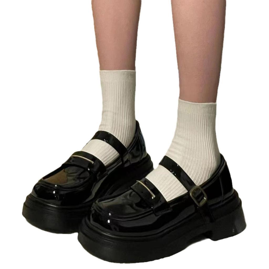 2025 summer thin thick-soled black patent leather Mary Jane small leather shoes women's retro college style versatile single shoes with skirt