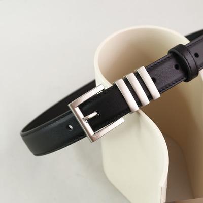 Women'S First-Layer Cowhide Leather Belt, Thin With Jeans, Retro Silver Buckle Leather Handmade Belt