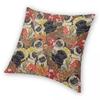 Pugs Autumn Flower Pillowcase Polyester Linen Velvet Creative Zip Decorative Pillow Case Sofa Seater Cushion Case