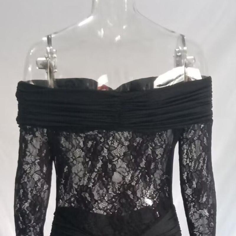 European and American Autumn Temperament Perspective Lace Long Fashion Sexy Sleeveless Backless Slim Fit Dress