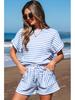 2025 Spring/Summer Women's Knit Drawstring Short-Sleeved Two-Piece Casual Set - European & American Fashion