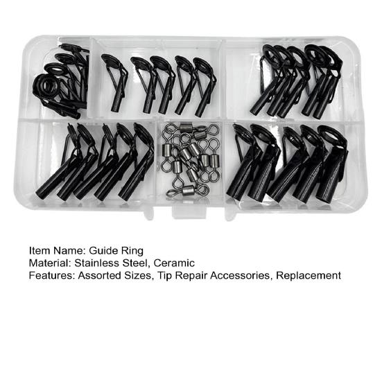 35Pcs/Box Fishing Rod Guide Ring Assorted Sizes Stainless Steel Ceramic Eyelet Swivel Replacement Saltwater Fishing Pole Tip Repair Accessories