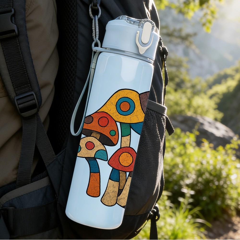 1PC Spotted Mushroom Forest Cluster 750ml Color Plastic Sports Water Bottle Leakproof Flip Straw Lid Suitable for Sports Office Home Use